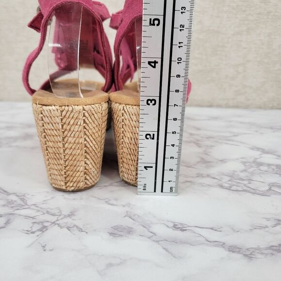 Minnetonka Pink Suede Fringe Platform Wedge Sandals Women's Size 9 - Picture 8 of 14